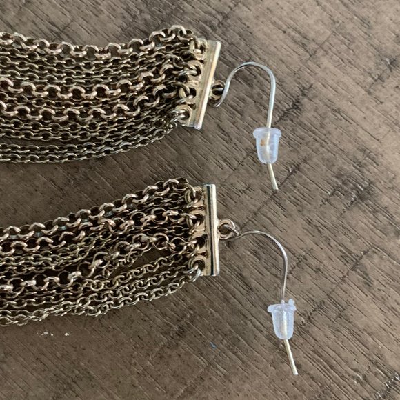 Two Toned Long Multi Chain Drop Earrings - Picture 8 of 11